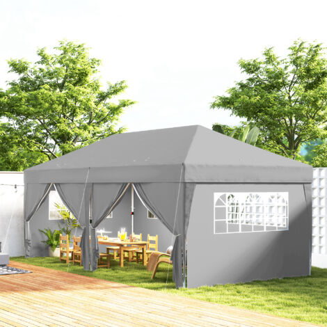 Tonnelle de jardin exterieur tonnelle pliante 3 x 6 m avec 6 parois latérales. sac de transport inclus. gris