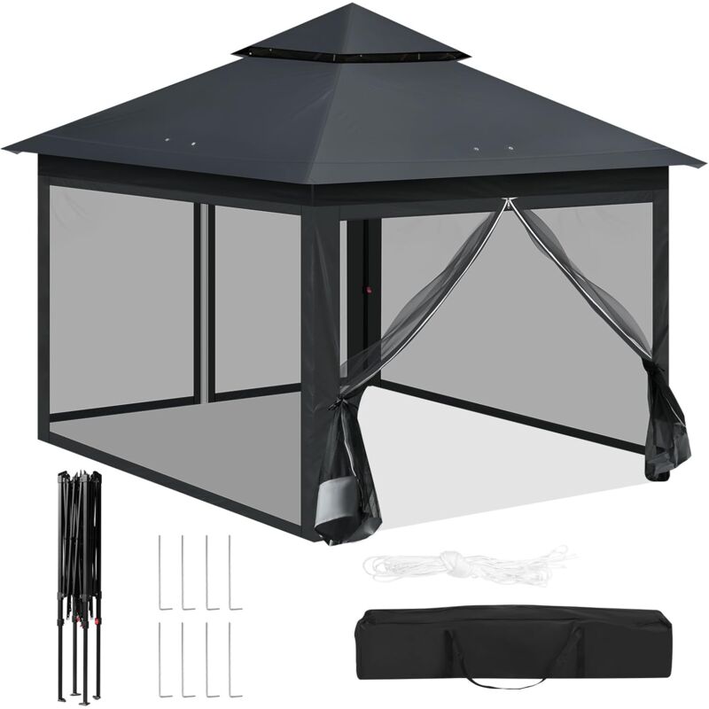 Woltu - Tonnelle de Jardin Extérieur Tonnelle Pliante 3x3m, avec Moustiquaire Amovible, Résistant aux uv, Double Toit Imperméable, Anthracite