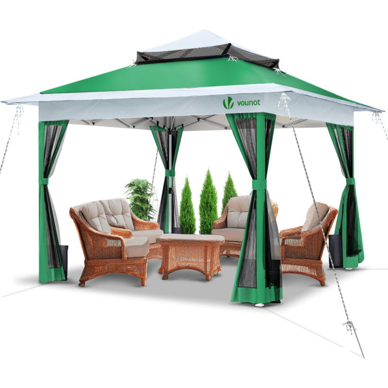 Vounot - Tonnelle de jardin extérieure 3,6x3,6m pliable avec moustiquaire vert