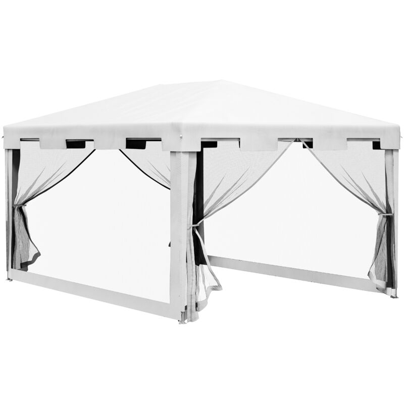 Tonnelle de jardin - Outsunny - 3 x 4 m - parois latérales en maille et 2 portes - pour fêtes et mariages - métal et PE - blanc