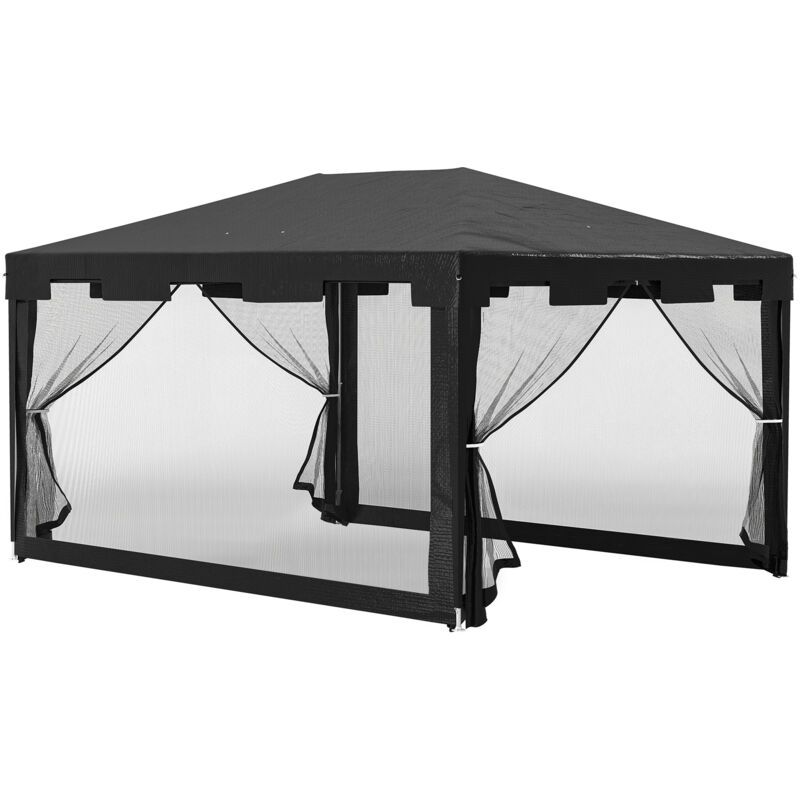 Tonnelle de jardin - Outsunny - 3 x 4 m - parois latérales en maille et 2 portes - pour fêtes et mariages - métal et PE - gris foncé