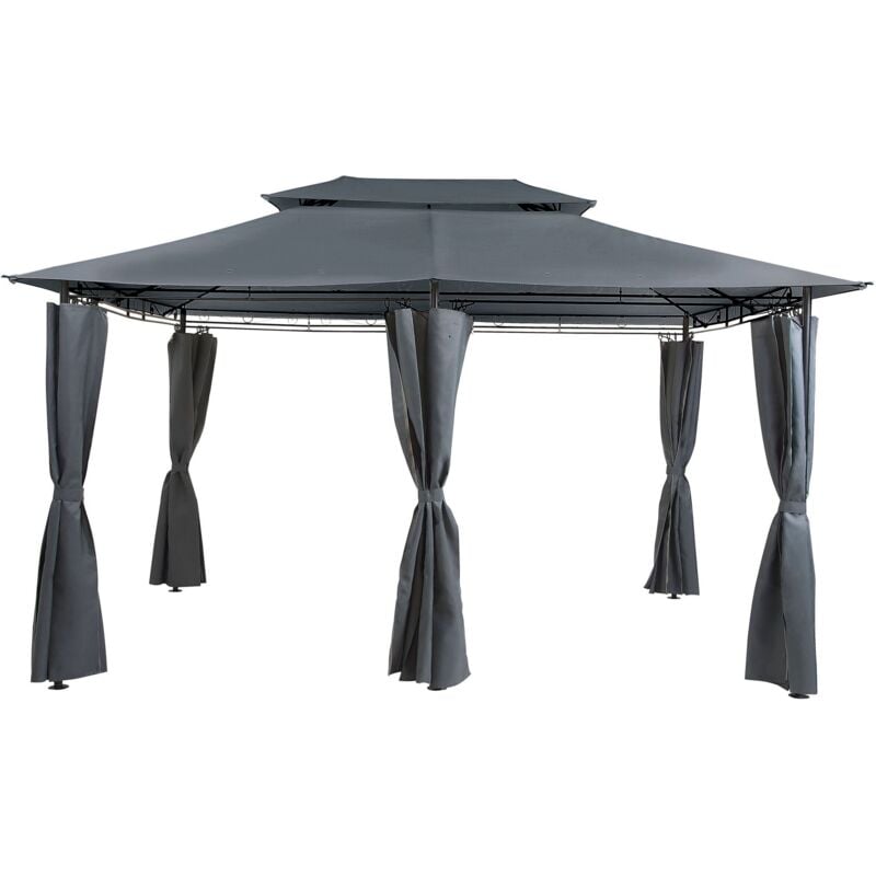 Tonnelle Pavillon de Jardin Gris Foncé avec Rideaux Pratiques et Structure en Acier Espace d'Ombre et Look Elégant pour Extérieur Moderne Beliani