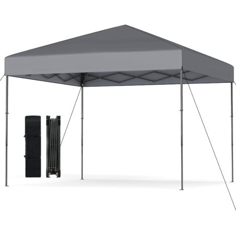 Tonnelle de Jardin Pliable 295x295CM Hauteur Réglable, Tente de Jardin Escamotable avec Sac de Transport Portable, pour Marché Patio, Gris