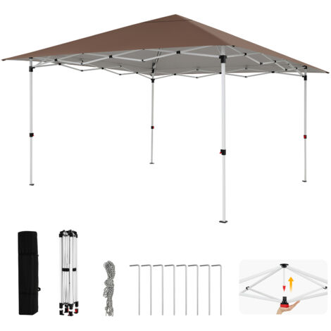 Tonnelle de Jardin Pliable 3 x 3M, UV50+, Pop-Up Tente Pliante Pavillon, avec Sac de Rangement, Réglage en Hauteur, Imperméable, Marron