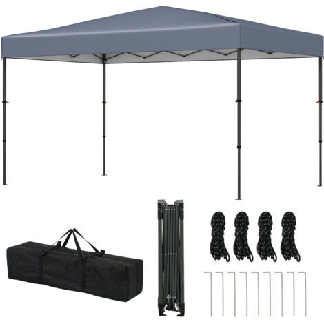 Tonnelle de Jardin Pliable 365 X 225CM, Tente de Jardin Portable avec Sac de Transport 9 Piquets 4 Cordes de Vent, Tente de Gazebo Extérieur, Gris