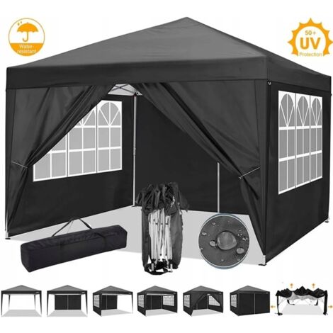 Tonnelle de jardin pliante 3x3m imperméable – Anti-UV 50+ – Cadre acier résistant à la rouille – 4 parois latérales amovibles – Montage rapide