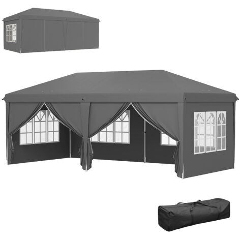 Tonnelle de jardin pliante 3x6m gris foncé, barnum avec côtés amovibles, structure en acier renforcé, sac de transport inclus