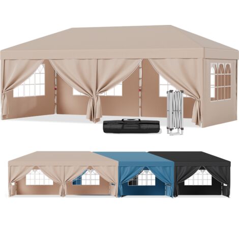 Tonnelle de Jardin Pliante 3x6m Tente Pop-up Portable Imperméable Protection du Soleil, Facile à Installer pour Camping, Festival, Événements, Mariage, Beige