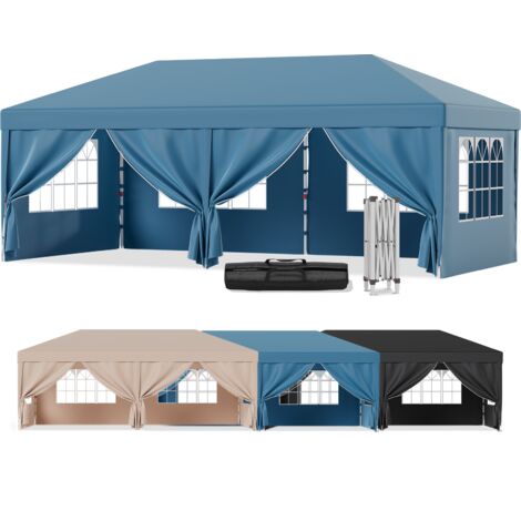 Tonnelle de Jardin Pliante 3x6m Tente Pop-up Portable Imperméable Protection du Soleil, Facile à Installer pour Camping, Festival, Événements, Mariage, Bleu