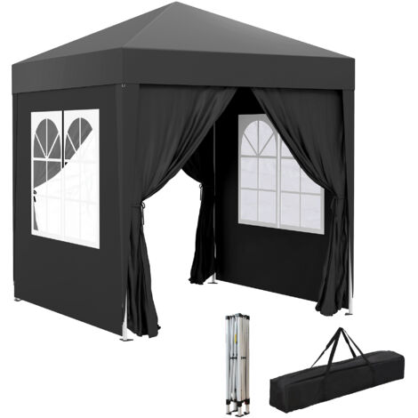 Tonnelle de jardin pliante pop-up 2x2 m, abri extérieur réglable en hauteur, protection UV, noir, facile à monter, idéal pour terrasse et camping.