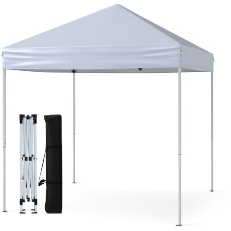 Tonnelle de Jardin Pop-up Toit Aéré 202 x 202CM, Tente Réception Pliant avec Hauteur Ajustables Sac de Transport 8 Piquets & 4 Cordes Coupe-Vent,Blanc