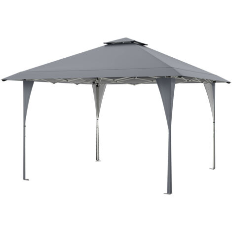 Tonnelle de Jardin Pop-up Toit Aéré 395X395CM, Tente Réception Instantané avec 8 Trous de Drainage 4 Cordes 8 Piquets Sac de Transport, Gris