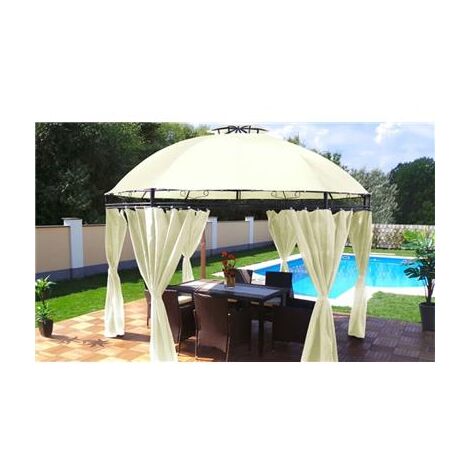 Tonnelle de jardin ronde écru 3,50m – Armature en acier – Résistante aux UV – Panneaux latéraux en polyester – Hauteur 2,90m – Swing & Harmonie