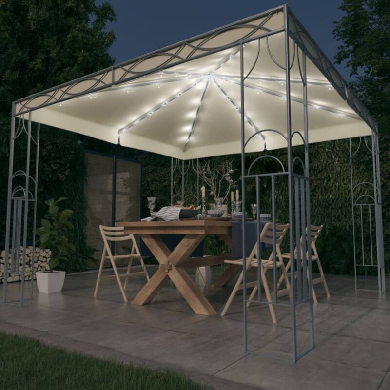 Tonnelle de Jardin Tente de réception - Rapide à Installer avec guirlande lumineuse à led 300x300 cm Crème BV102322