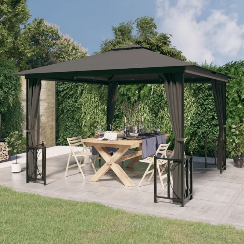Tonnelle de Jardin Tente de réception - Rapide à Installer avec parois et toit double 3x3 m Anthracite BV793093 Bonnevie