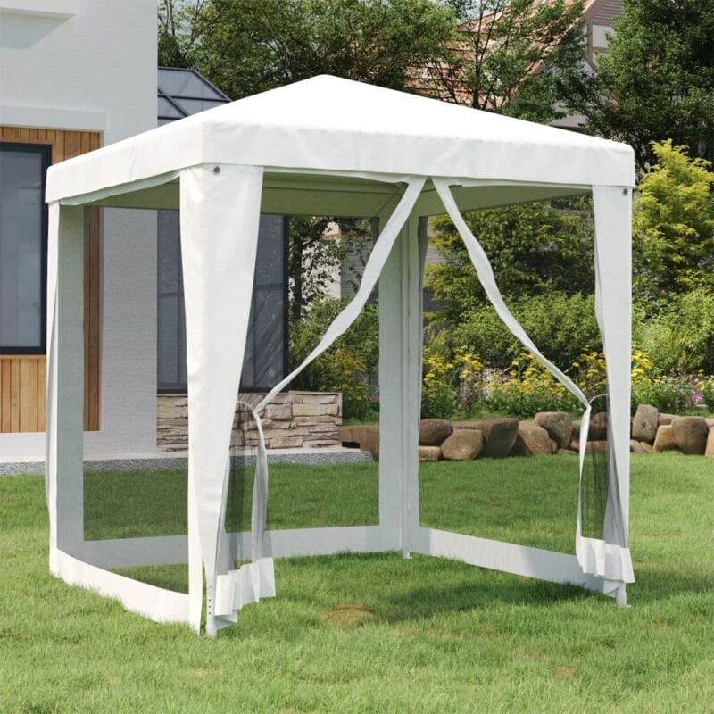 Tente de réception, Tonnelle et Pergola de jardin, Barnum avec 4 parois latérales en maille 2x2m Blanc OWV52601 design in