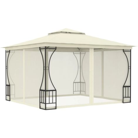 Tonnelle de Jardin Tente de réception - Rapide à Installer avec moustiquaire 300x300x265 cm Crème BV459121 - BonneVie