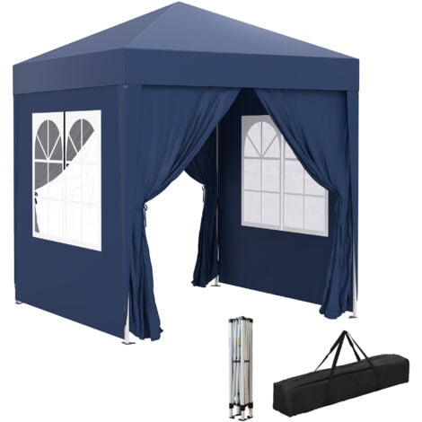 Tonnelle de jardin tente pliante barnum pop-up 2 x 2 m 4 parois latérales amovibles 2 fenêtres sac de transport bleu