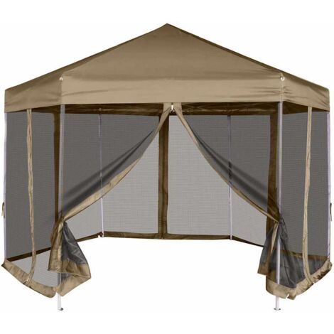 Tonnelle de jardin  Tonnelle Barnum Chapiteau hexagonal et parois latérales 3,6x3,1 m taupe 220g/m² 71909