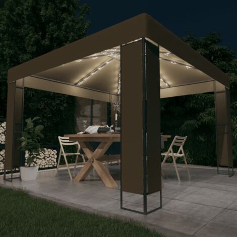 Tonnelle de jardin  Tonnelle Barnum Tente avec double toit et lumières LED 3x3x2,7 m Taupe 99714