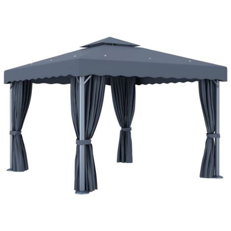 Tonnelle de jardin  Tonnelle Barnum Tente avec rideau 3x3 m Anthracite Aluminium 74697