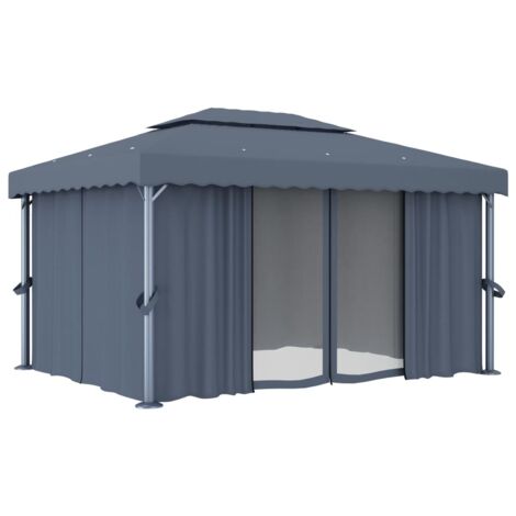 Tonnelle de jardin  Tonnelle Barnum Tente avec rideau 4x3 m Anthracite Aluminium 45478