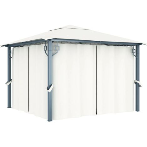Tonnelle de jardin，Pergola de jardin，Tente de Réception avec rideau 300x300 cm Crème aluminium，Barnum XZZ39982