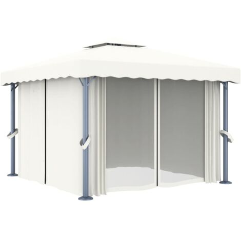 Tonnelle de jardin，Pergola de jardin，Tente de Réception avec rideau 3x3 m Blanc crème aluminium，Barnum XZZ23387