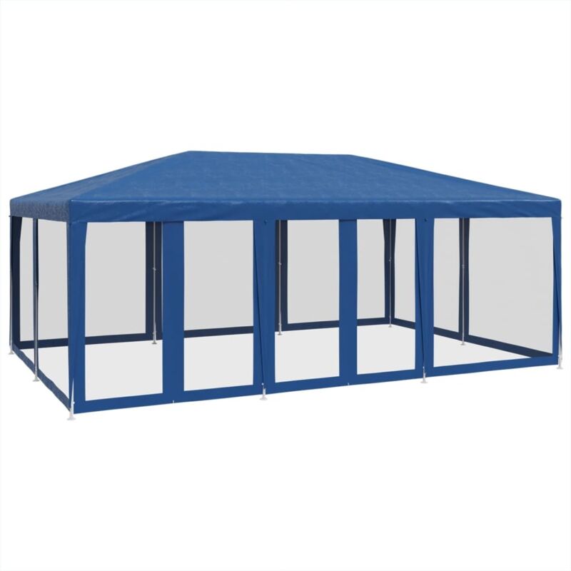 Tonnelle de jardin，Tente de fête avec 10 parois latérales en maille bleu 6x4m PEHD CFW310778