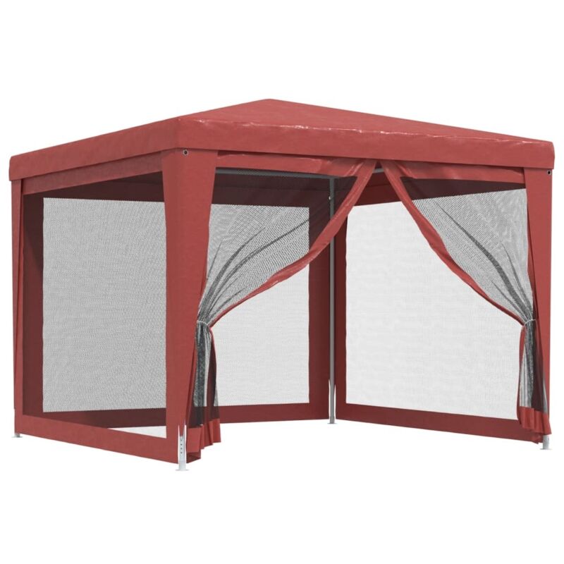 Tonnelle de jardin，Tente de fête avec 4 parois latérales en maille Rouge 3x3m PEHD CFW310778
