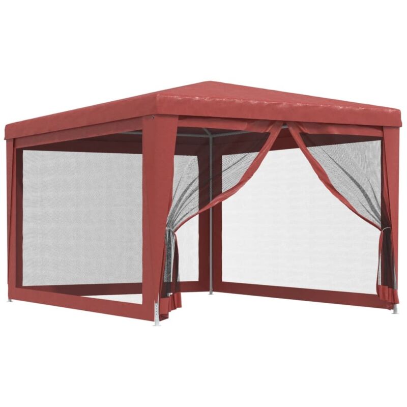Tonnelle de jardin，Tente de fête avec 4 parois latérales en maille Rouge 3x4m PEHD CFW310778