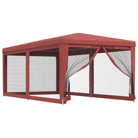 Tonnelle de jardin，Tente de fête avec 6 parois latérales en maille Rouge 3x6m PEHD CFW310778