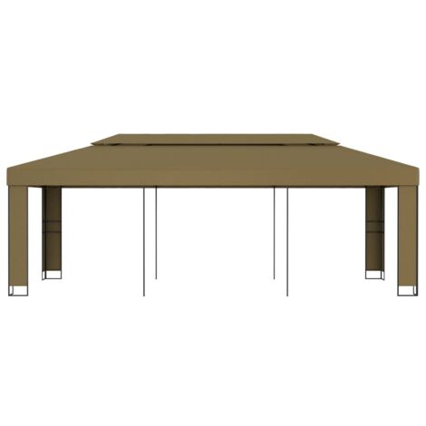 Tonnelle de jardin，Tonnelle avec double toit 3x6 m Taupe 180 g/m² CFW310778