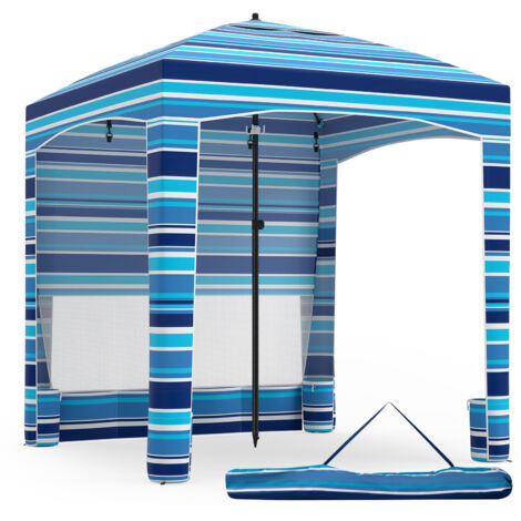 Tonnelle de Plage 185 x 185 cm, Abri Solaire Plage Portable avec Paroi Latérale Amovible, Hauteur Réglable, Sac de Transport, Crochets, Bleu