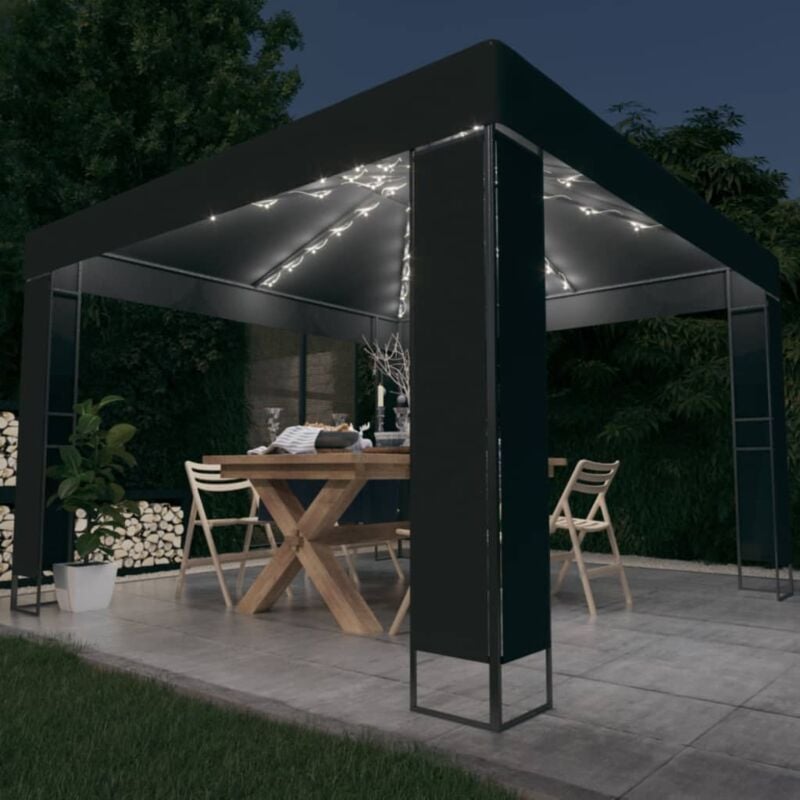 Tonnelle et double toit avec lumières LED,Pergola de Jardin,Tente de Réception,Pavillon de Jardin 3x3 m Anthracite XZZ87546 MaisonChic