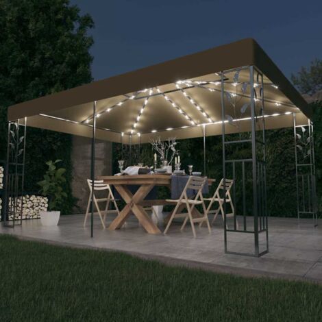Tonnelle et double toit avec lumières LED，Pergola de Jardin，Tente de Réception，Pavillon de Jardin 3x4 m Taupe XZZ64239