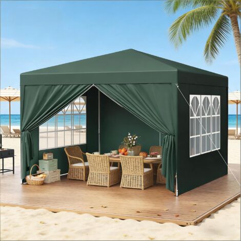 Tonnelle et pergola de jardin pliante 3x3 m avec parois latérales, hauteur réglable, toit imperméable en oxford gris