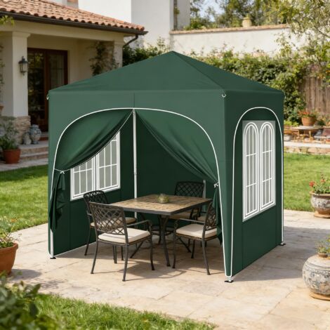 Tonnelle et pergola de jardin pliante avec 4 parois amovibles, imperméable, anti-UV, en métal et tissu oxford vert, 2x2m