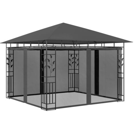 Tonnelle et Pergola de jardin,Belvédère Barnum avec moustiquaire 3x3x2,73 m Anthracite 180 g,m² OWV91433 DESIGN IN