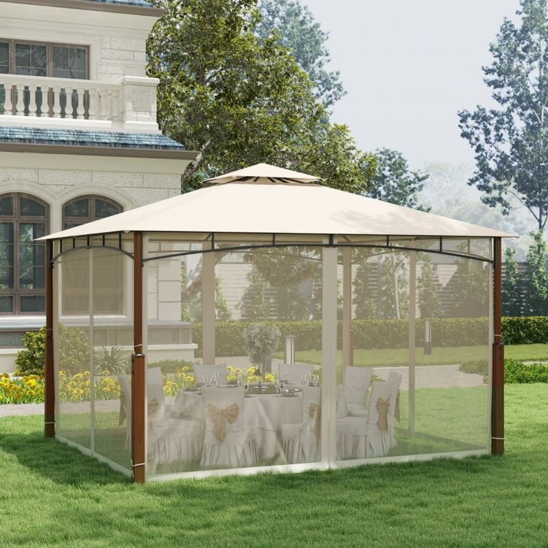 Tonnelle Jardin 360x300cm Moustiquaire Pavillon Patio Toit 2 Niveaux Beige CW46689
