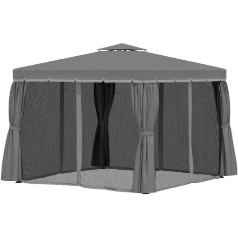 Tonnelle jardin 3x3m tonnelle aluminium gris foncé barnum toit double rideaux moustiquaire