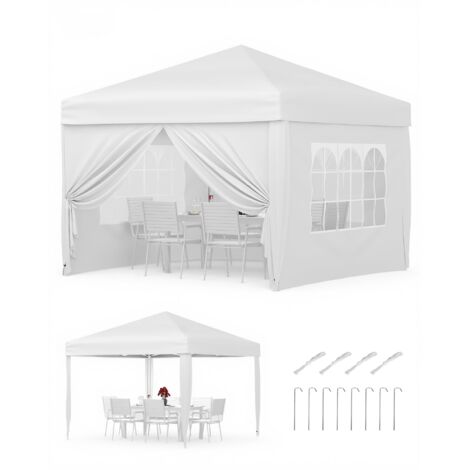 Tonnelle Jardin Exterieur, 3x3m Tonnelle Jardin Tente Pliable, 420D Oxford Imperméable UPF50+, Hauteur Réglable, Sac Transport Blanc