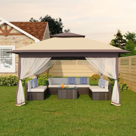 Tonnelle Jardin Exterieur, Tente Pliable 3x3m, Verrouillage Central One-Push, Hauteur Réglable, Anti-Moustique, Etanche, Kaki
