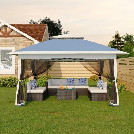 Tonnelle Jardin, Tente Pliable 3x3m, Verrouillage Central One-Push, Hauteur Réglable, Anti-Moustique, Etanche, Bleu Foncé