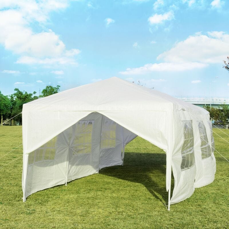 Tonnelle Jardin Tente Réception 6 Murs Amovibles Fenêtre 900x300x260cm Blanc CW57839