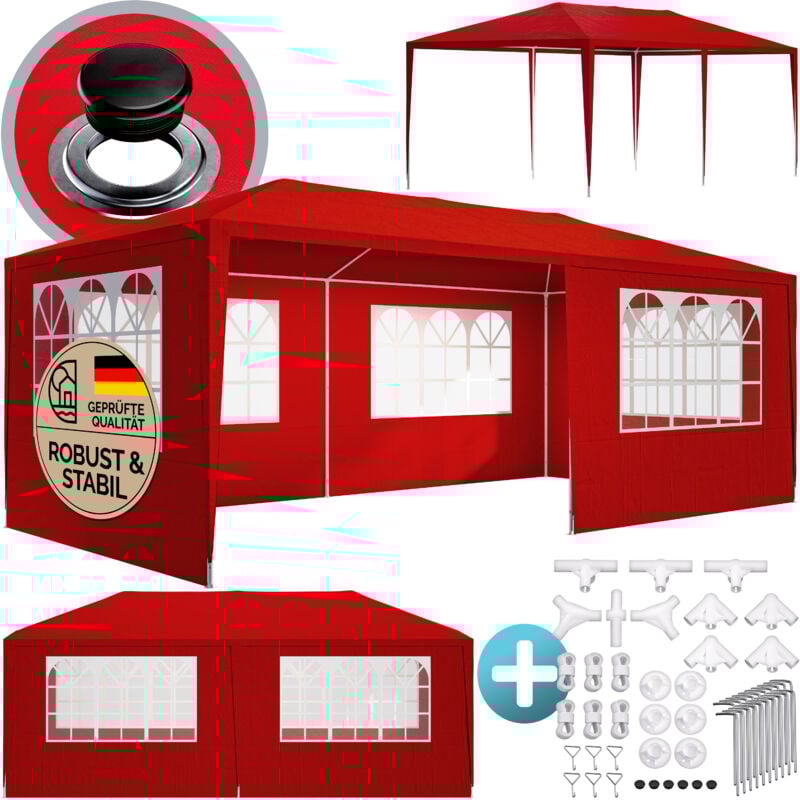 Tonnelle de jardin Rimini 3x6m avec toile hydrofuge 6 parois latérales enroulables Barnum Tente de réception fête extérieur Rouge (Protection uv)