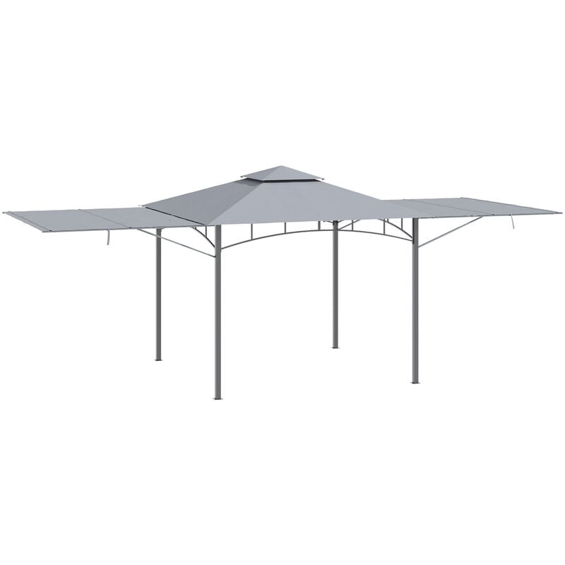 Outsunny - Tonnelle pavillon de jardin 3x3 m avec double toit pour ventilation auvents réglables structure en métal tissu polyester gris - Gris
