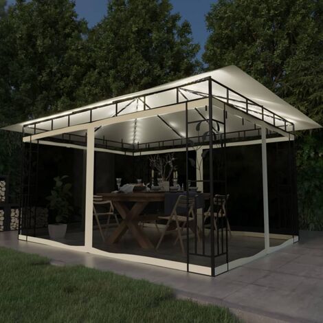 Tonnelle/pavillon de jardin Mode  Tente de réception de luxe avec moustiquaire et lumières LED 4x3x2,73 m Crème -10374