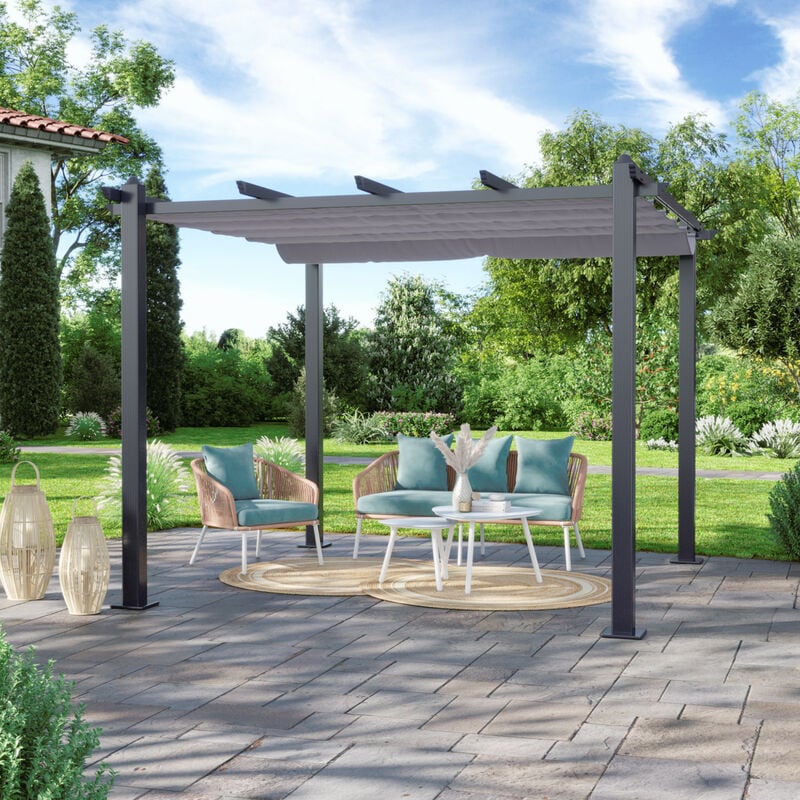 Tonnelle/Pergola aluminium 3x3m toile coulissante rï