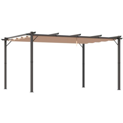 Tonnelle pergola aluminium-3x4m-toit textile réglable-couleur gris brun-couvre terrasse jardin-400x300x223cm